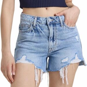 Light Blue Distressed Denim Shorts - Women's Casual Summer Shorts